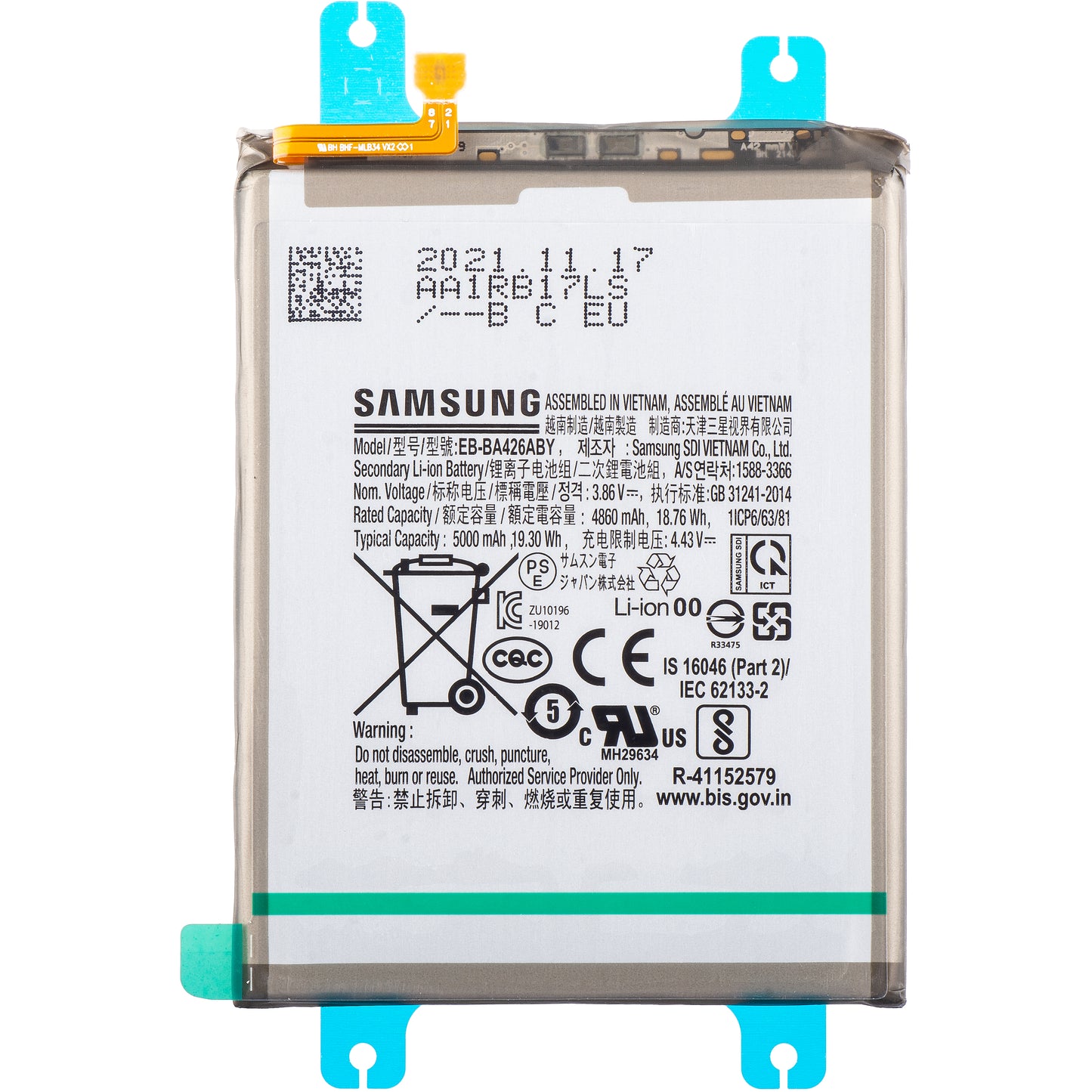 Ersatzakku für Samsung Galaxy M22 / A72 / A32 5G / A42 5G | EB-BA426ABY | Service Pack