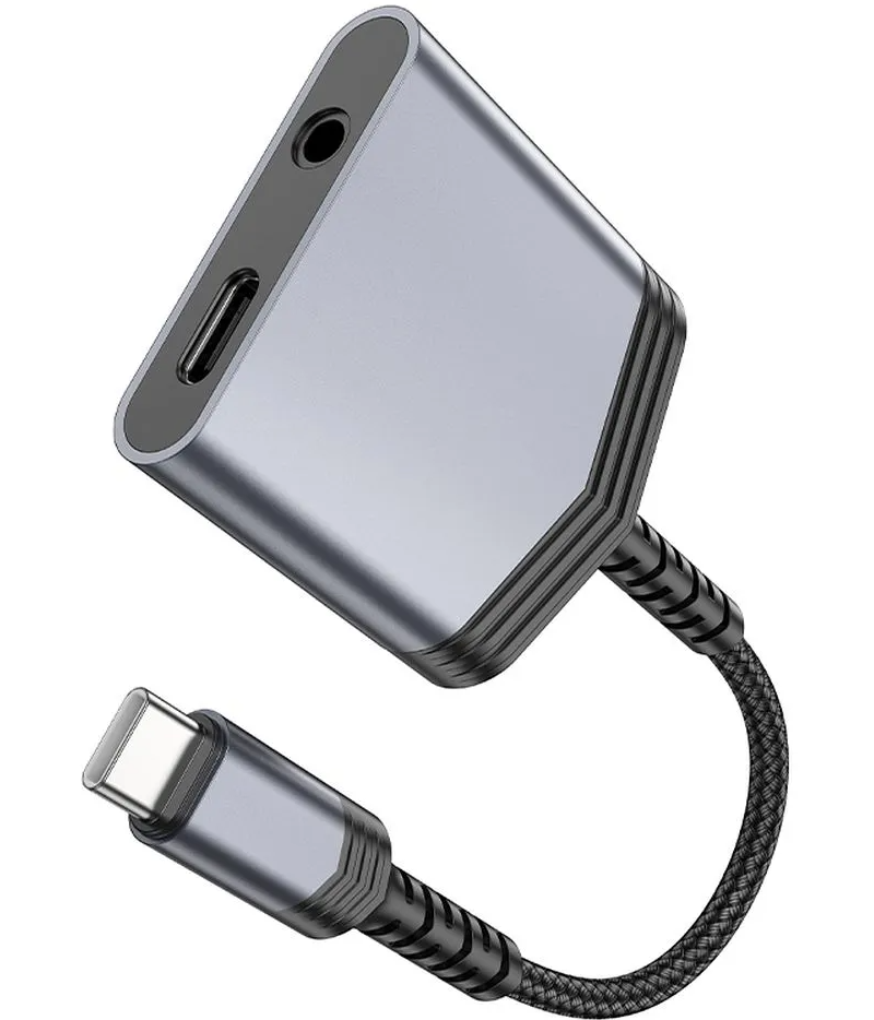 Audioadapter USB-C - USB-C / 3,5mm HOCO LS39, Schwarz