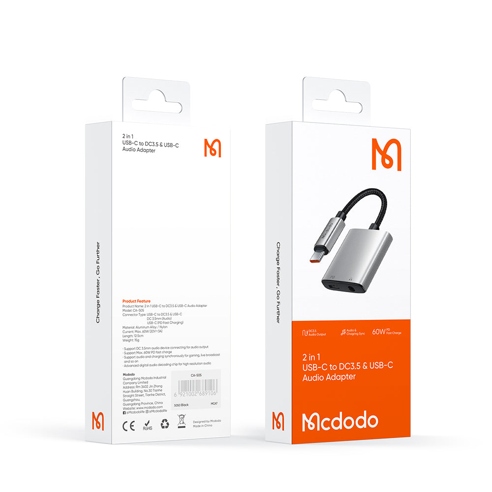 Audioadapter USB-C - USB-C / 3,5mm McDodo CA-5050 Wales, Grau