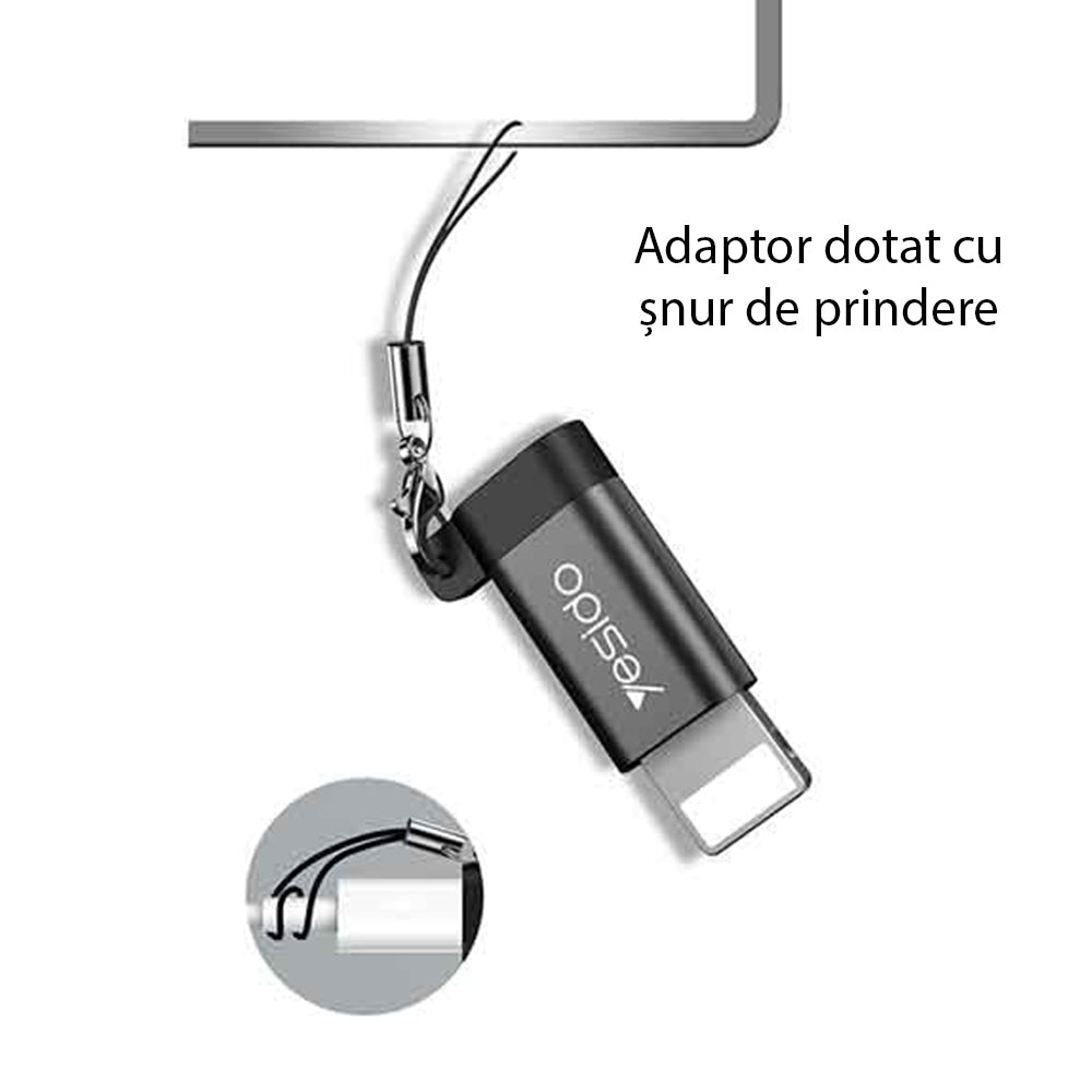 MicroUSB - Lightning Data and Charging Adapter Yesido GS05, Black