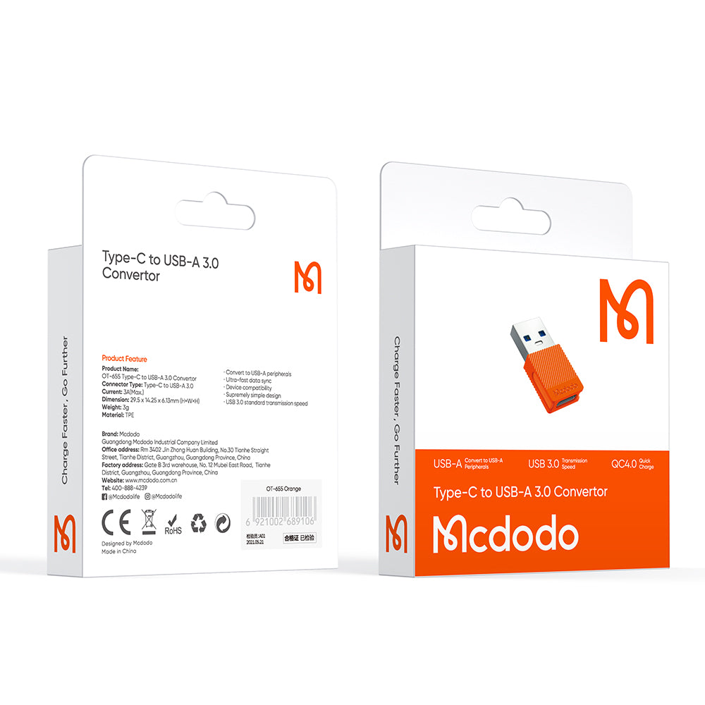 USB-C - USB-A Daten- und Ladeadapter McDodo OT-6550, Orange
