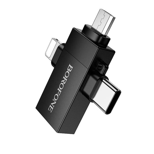 OTG-Adapter Lightning / microUSB / USB-C - USB-A Borofone BV26D, Schwarz