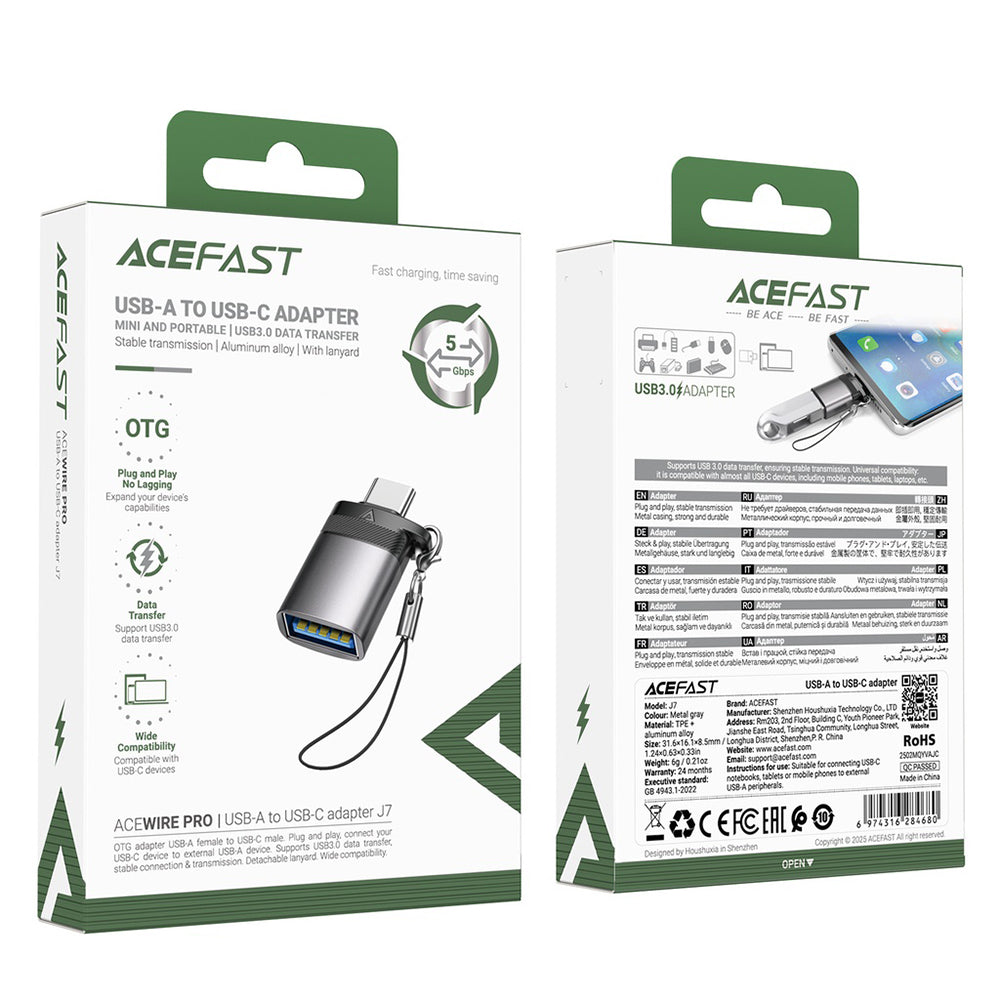 OTG Adapter USB-C - USB-A Acefast J7, Grau