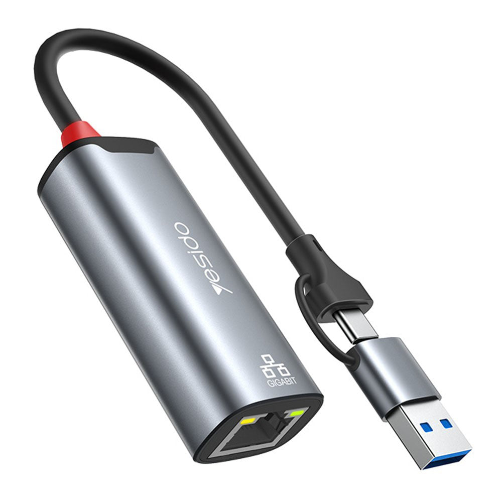 Yesido HB26 Network Card, RJ45, USB / USB-C, Gray