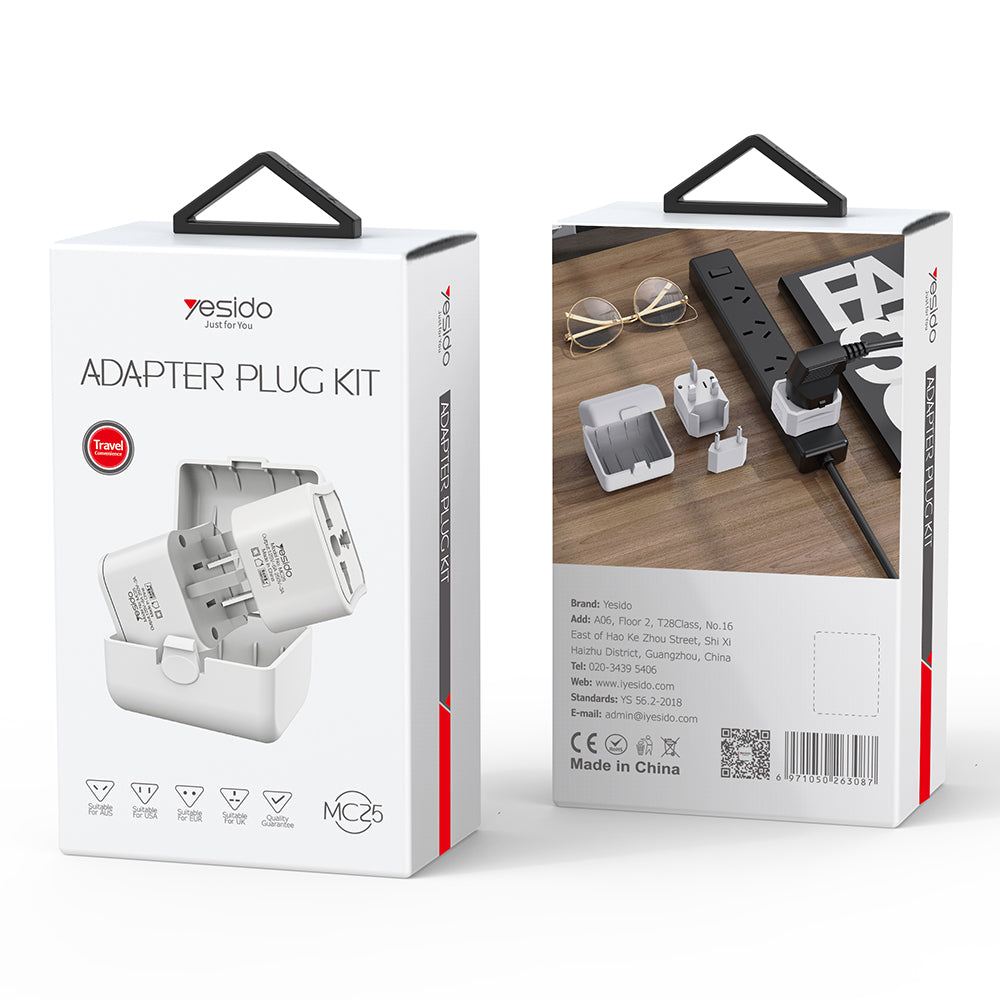 Netzwerkadapter Yesido MC25 Travel CN/ US / EU / UK, Weiß