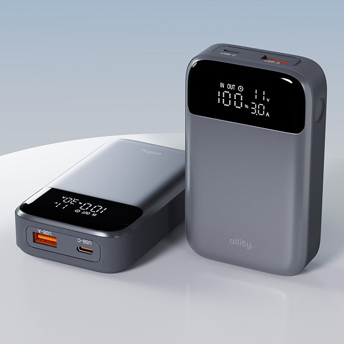 Allity External Battery. APB-200 PocketPower, 10000mAh, 33W, QC + PD, 1 x USB-A - 1 x USB-C, Gray