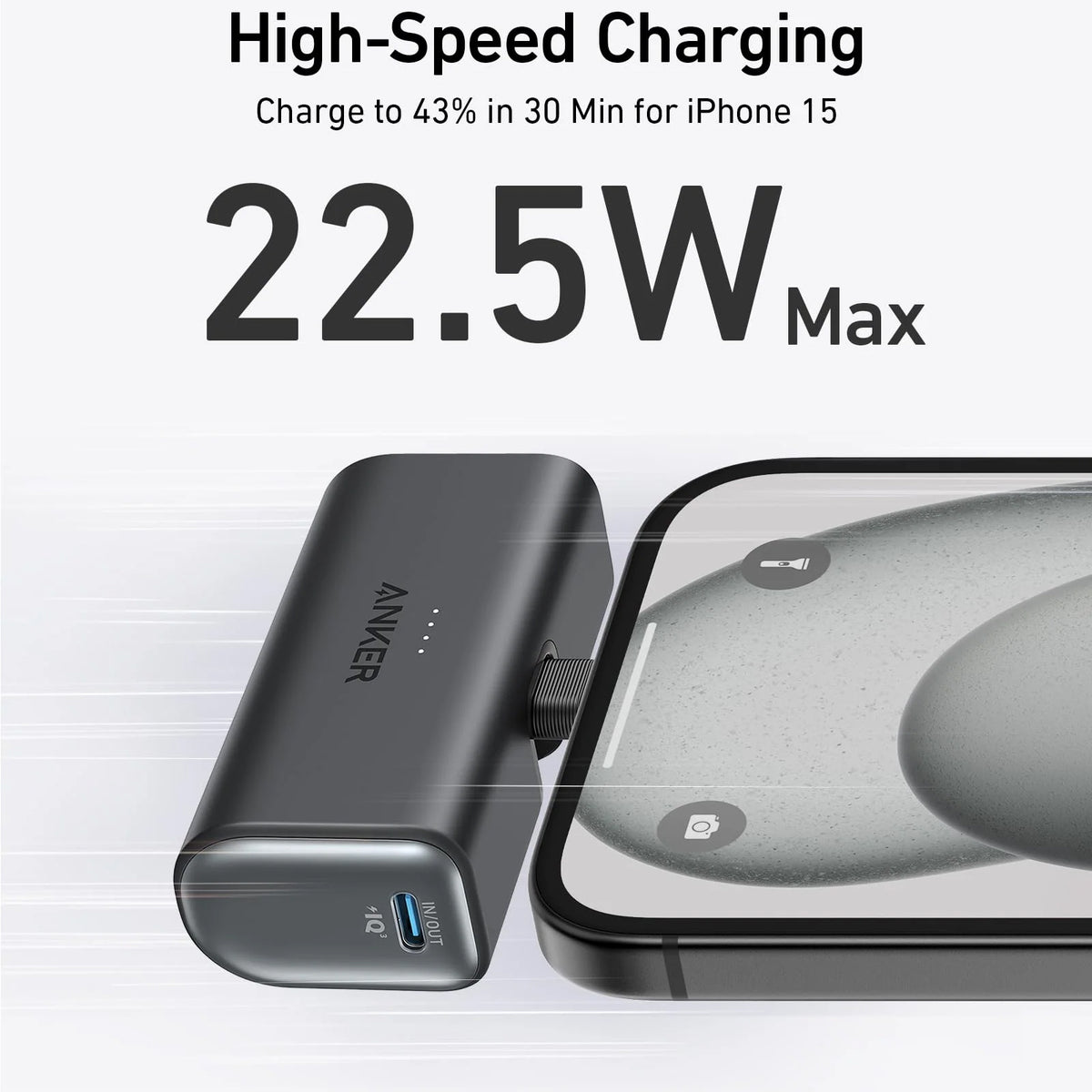 Externer Akku Anker Nano, 5000mAh, 22.5W, PD, 2 x USB-C, Schwarz A1653H11
