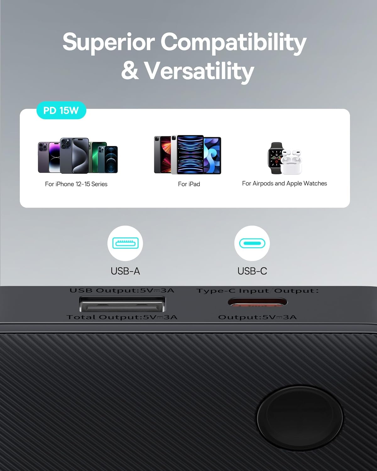 Baseus Airpow Lite Externer Akku, 10000mAh, 15W, 1 x USB-A - 1 x USB-C, Schwarz P10067500123-00