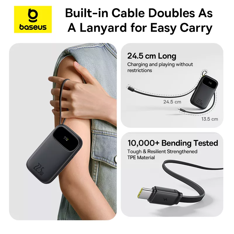 Baseus EnerFill FC31 External Battery, 20000mAh, 22.5W, QC + PD, 1 x Lightning - 1 x USB-A - 2 x USB-C, Black P10082107123-00