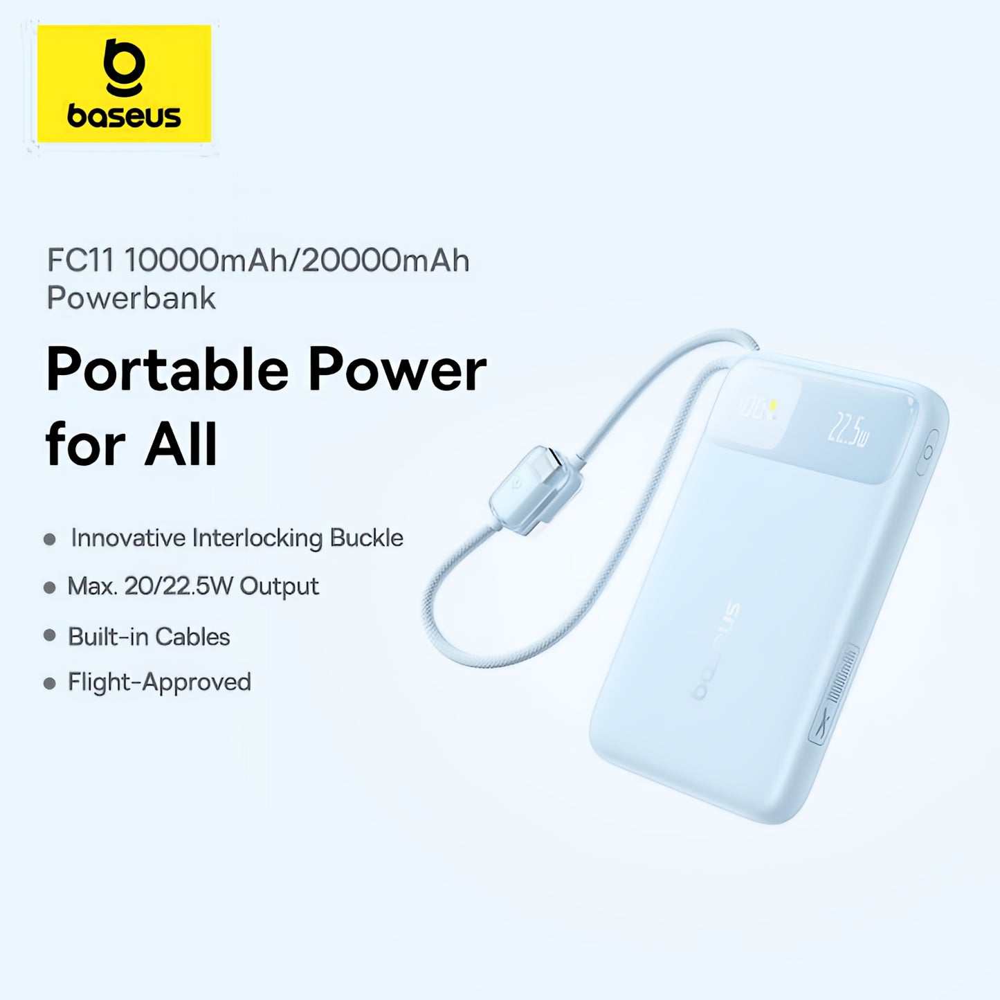 Externe Batterie Baseus EnerFill FC11, 20000mAh, 22,5W, QC + PD, 1 x Lightning - 1 x USB-A - 2 x USB-C, Blau E0027S06