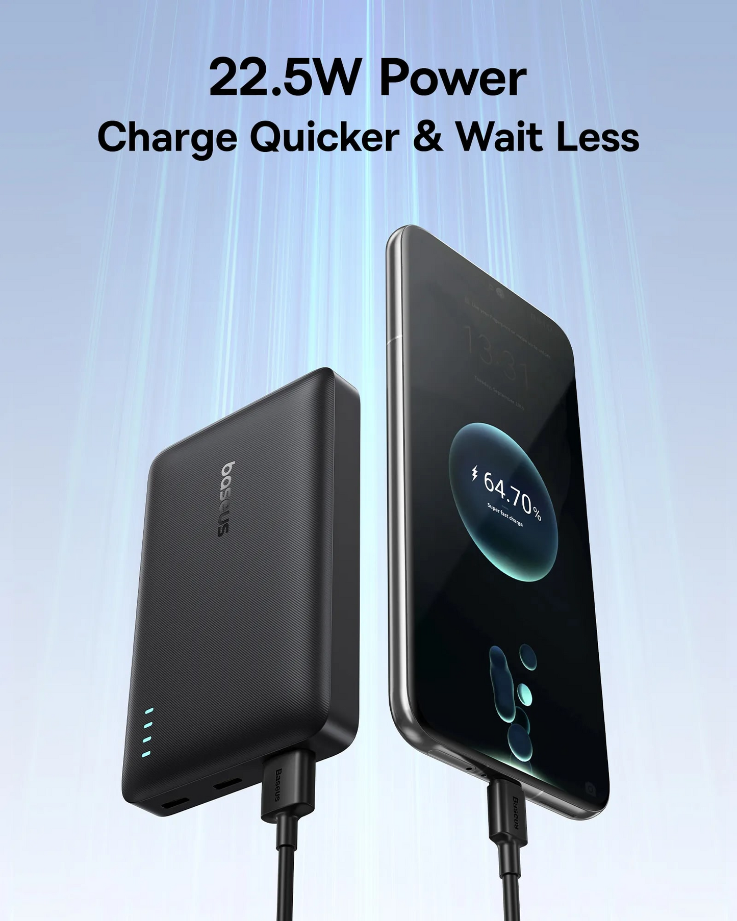 Externer Akku Baseus EnerFill FP21, 10000mAh, 22.5W, QC + PD, 1 x USB-A - 2 x USB-C, Schwarz P1008210D123-00
