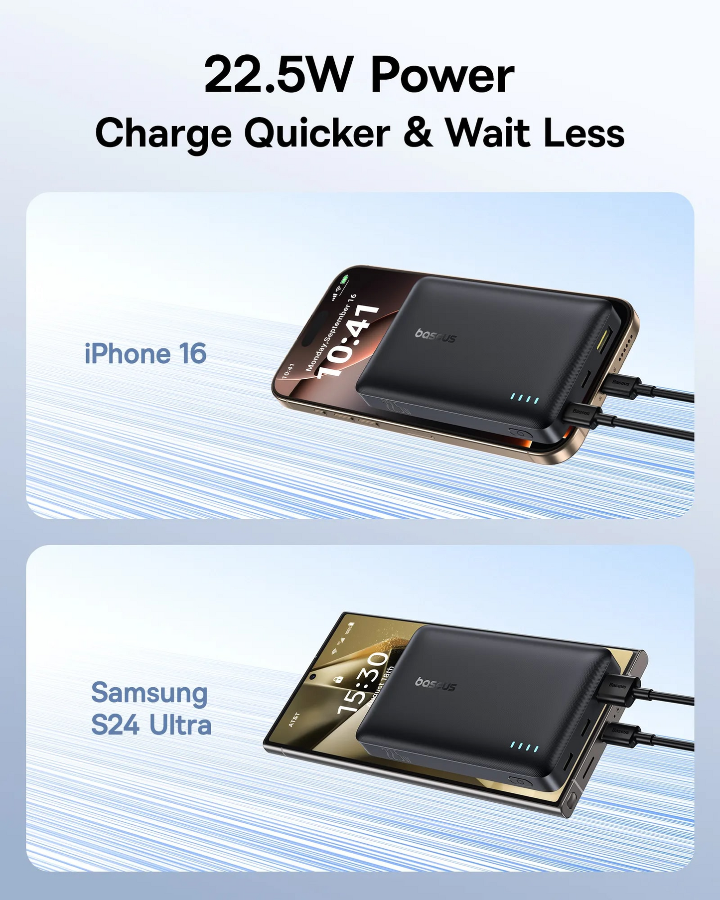 Externer Akku Baseus EnerFill FP21, 10000mAh, 22.5W, QC + PD, 1 x USB-A - 2 x USB-C, Schwarz P1008210D123-00
