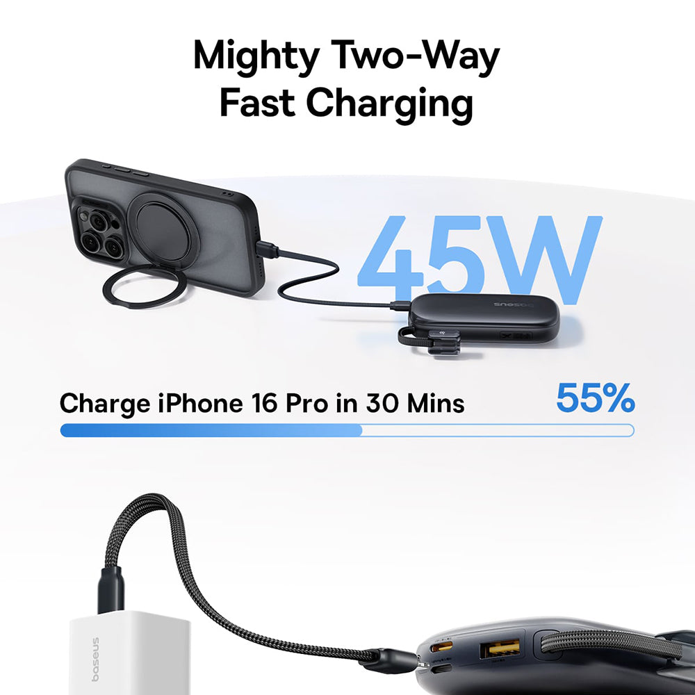 Externer Akku Baseus EnerFill FC21 Qpow 3 Ultra, 10000mAh, 45W, QC + PD, 1 x USB-A - 1 x USB-C, Schwarz E0027Q00