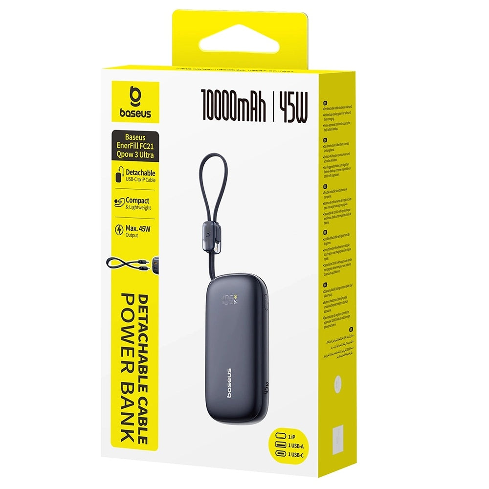 Externer Akku Baseus EnerFill FC21 Qpow 3 Ultra, 10000mAh, 45W, QC + PD, 1 x USB-A - 1 x USB-C, Schwarz E0027Q00