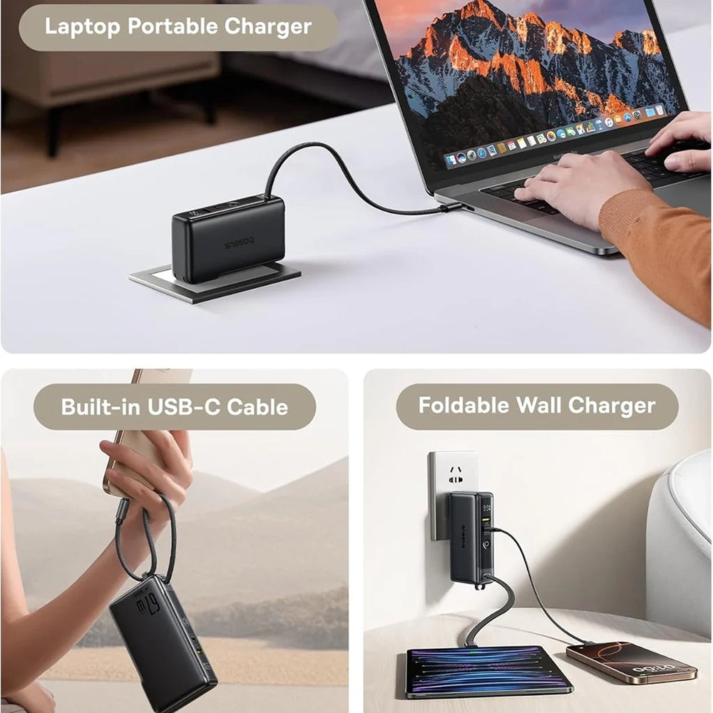 Externer Akku Baseus Nomos NT11 Omni US, 10000mAh, 67W, QC + PD, 1 x USB-A - 2 x USB-C, Schwarz P10078807123-00