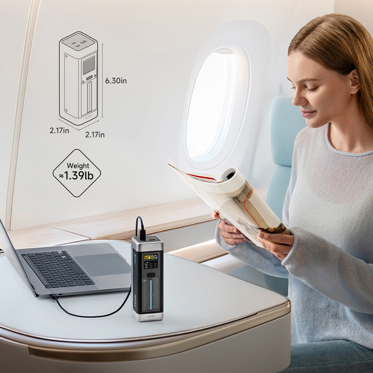 Externer Akku Cuktech, 25000mAh, 210W, QC + PD, 1 x USB-A - 2 x USB-C, Schwarz CUK00P23GLBK