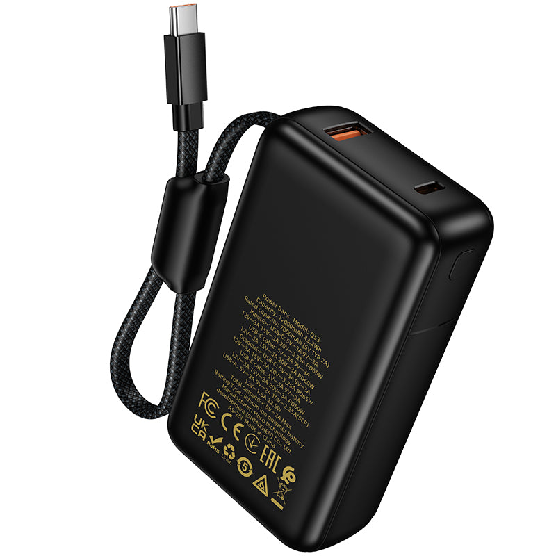 Externe Batterie HOCO Q53, 12000mAh, 65W, QC + PD, 1 x USB-A - 2 x USB-C, Schwarz