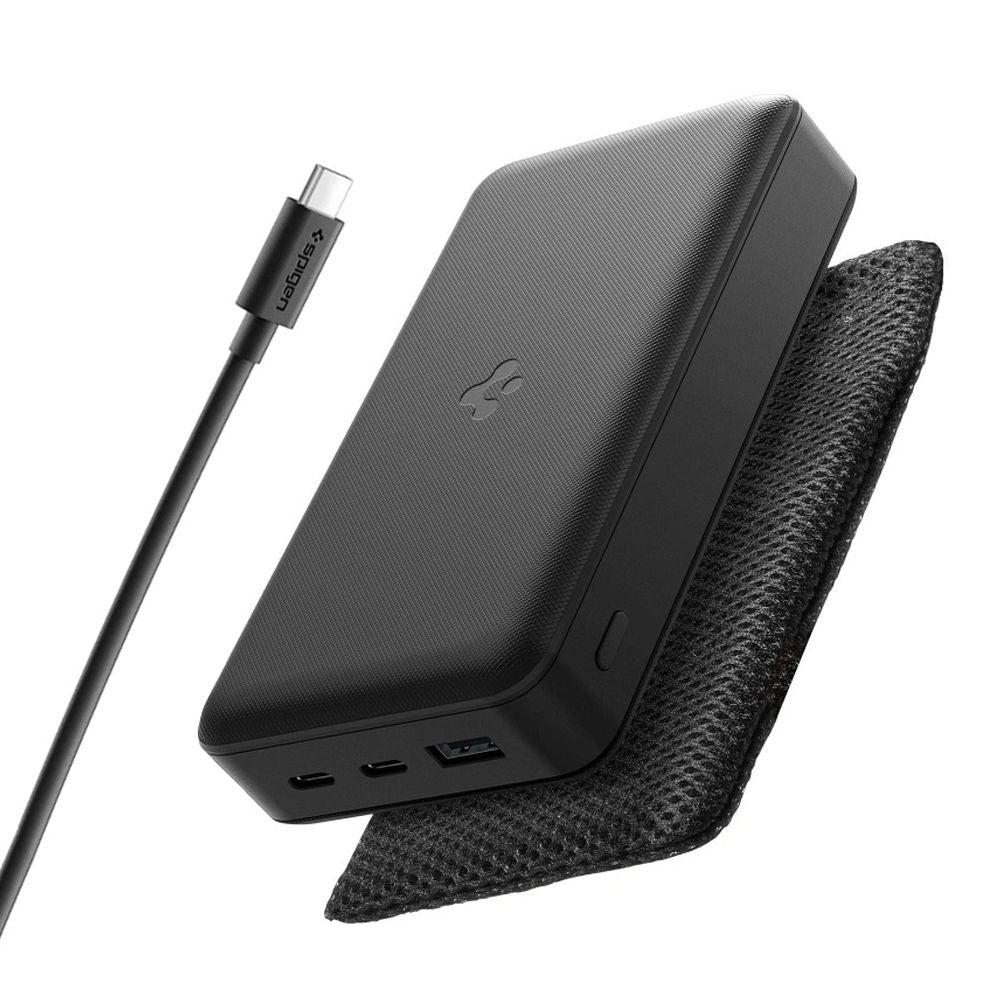 Spigen External Battery, 20000mAh, 30W, QC + PD, 1 x USB-A - 2 x USB-C, Black ABA09433