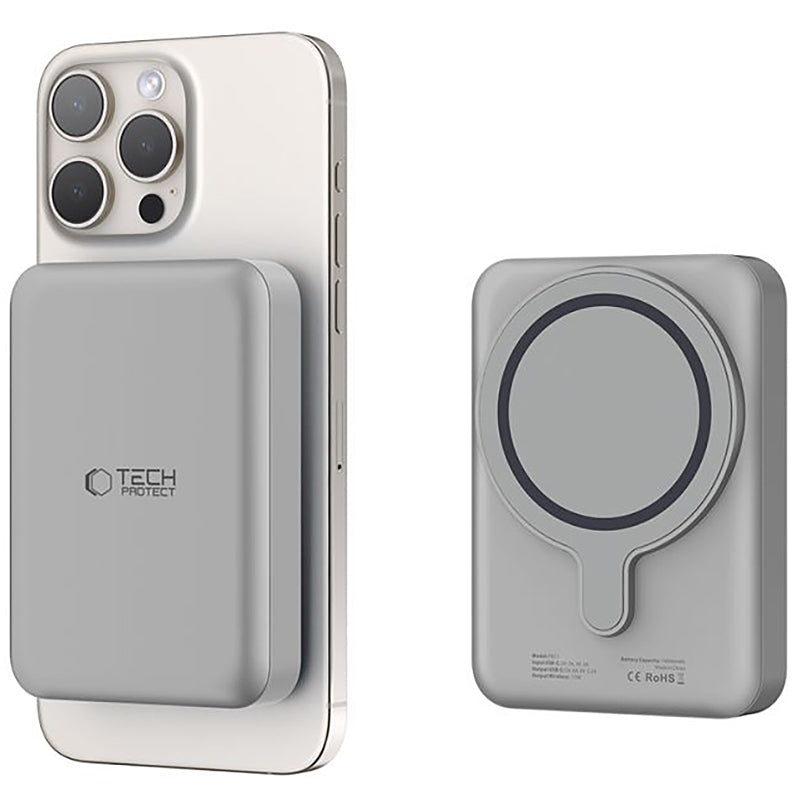 Externe drahtlose Batterie Tech-Protect PB11 LifeMag, 10000mAh, 15W, PD + FQI, 1 x QI - 1 x USB-C, Grau