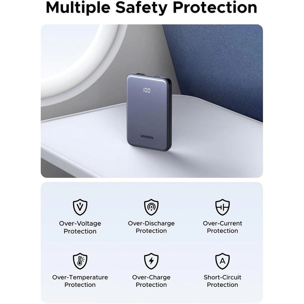 UGREEN 75131B External Battery, 10000mAh, 22.5W, QC + PD, 1 x USB-A - 1 x USB-C, Gray