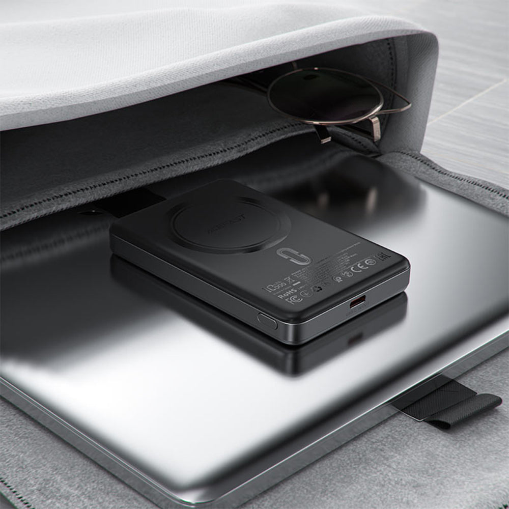 Externer Wireless Akku Acefast M12, 10000mAh, 20W, PD + FQI, 1 x QI - 1 x USB-C, Schwarz