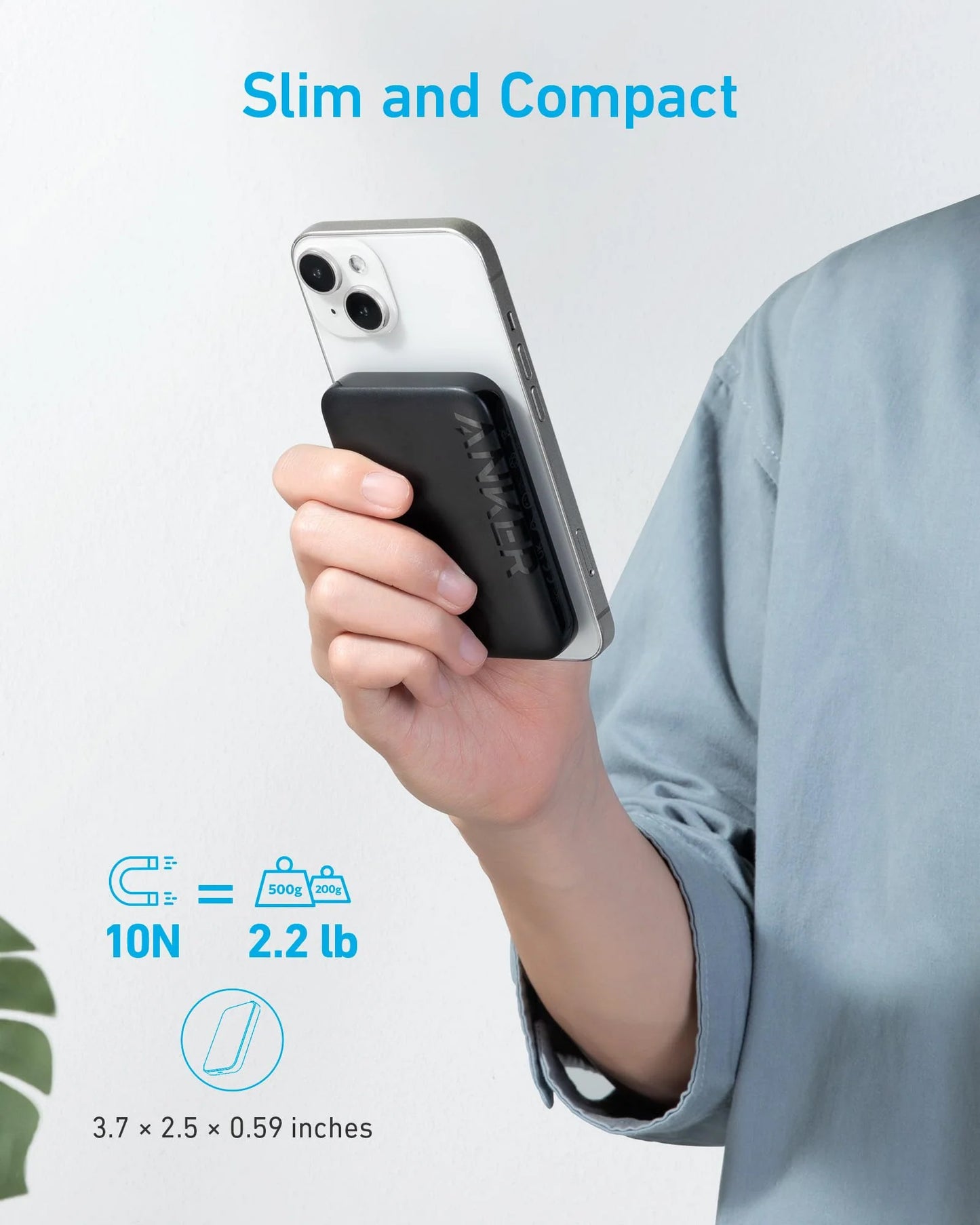 Externer Wireless Akku Anker 321 MagGo, 5000mAh, 7.5W, PD + FQI, 1 x QI - 1 x USB-C, Schwarz A1616G11
