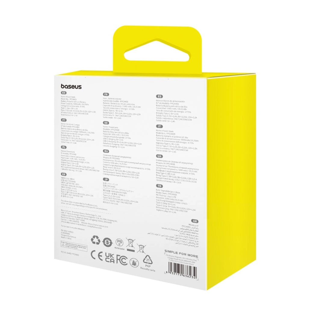 Baseus Magnetic Mini Wireless External Battery, 5000mAh, 20W, PD + FQI, 1 x QI - 1 x USB-C, Purple P10022107513