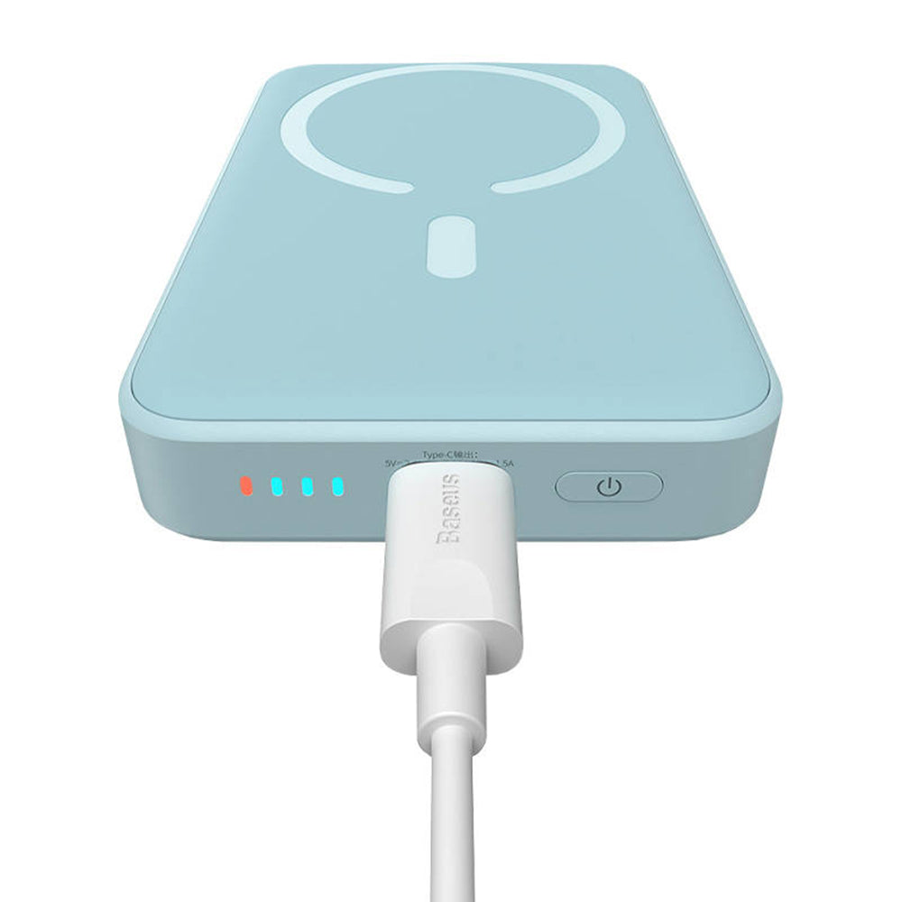Externer Wireless-Akku Baseus Magnetic Mini, 10000mAh, 20W, PD + FQI, 1 x QI - 1 x USB-C, Blau PPCX110103