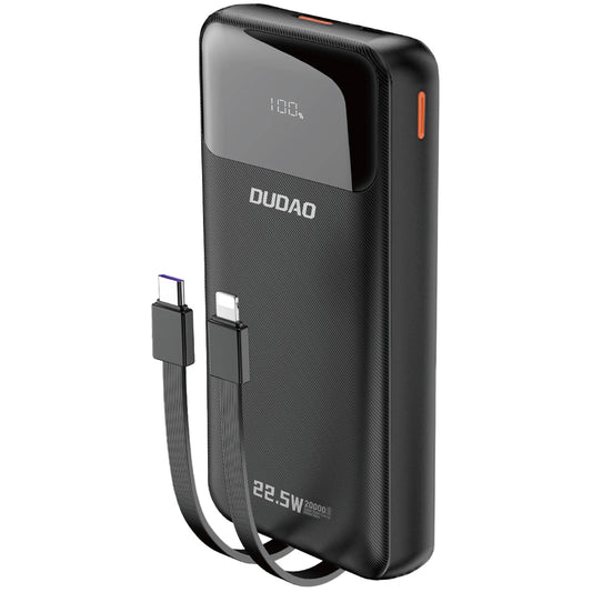 Externer Akku Dudao K15Pro, 20000mAh, 22,5W, QC + PD, 1 x USB-A - 1 x USB-C, Schwarz