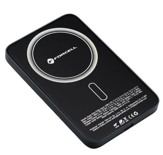 Externer Wireless-Akku Forcell F5K8, 5000mAh, 15W, PD + FQI, 1 x QI - 1 x USB-C, Schwarz