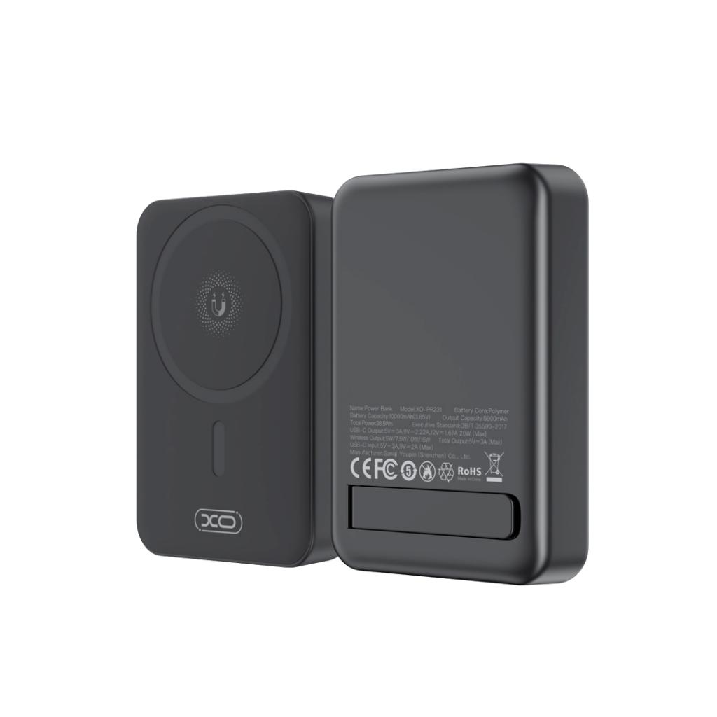 Externer Wireless-Akku XO Design PR231, 10000mAh, 20W, PD + FQI, 1 x QI - 1 x USB-C, Schwarz