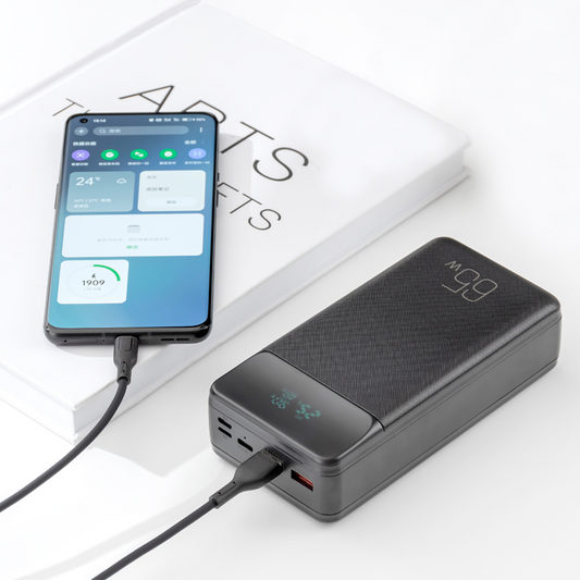 Externer Akku XO Design PR201, 30000mAh, 65W, QC + PD, 1 x USB-C - 2 x USB-A, Schwarz