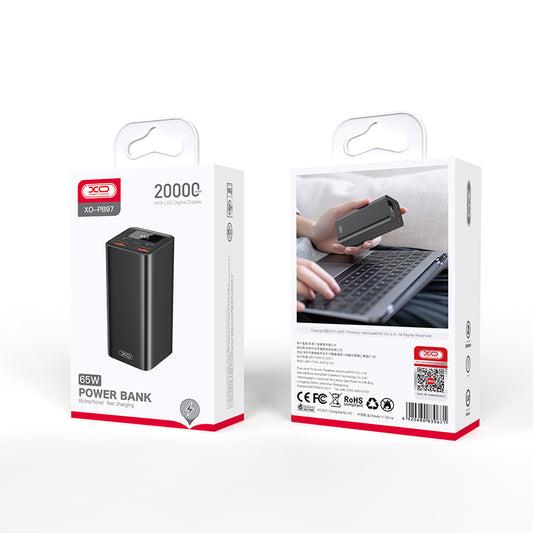Externer Akku XO Design PB97, 20000mAh, 65W, QC + PD, 2 x USB-A - 2 x USB-C, Schwarz