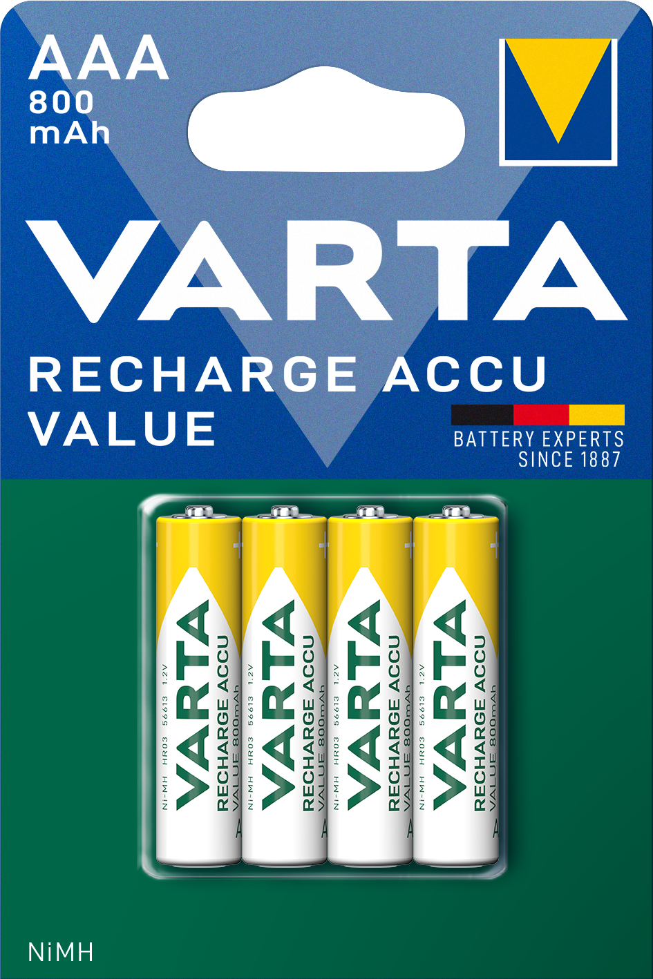 Varta Professional Wiederaufladbare Batterie, AAA / LR3, 800mAh, Satz mit 4 Stück