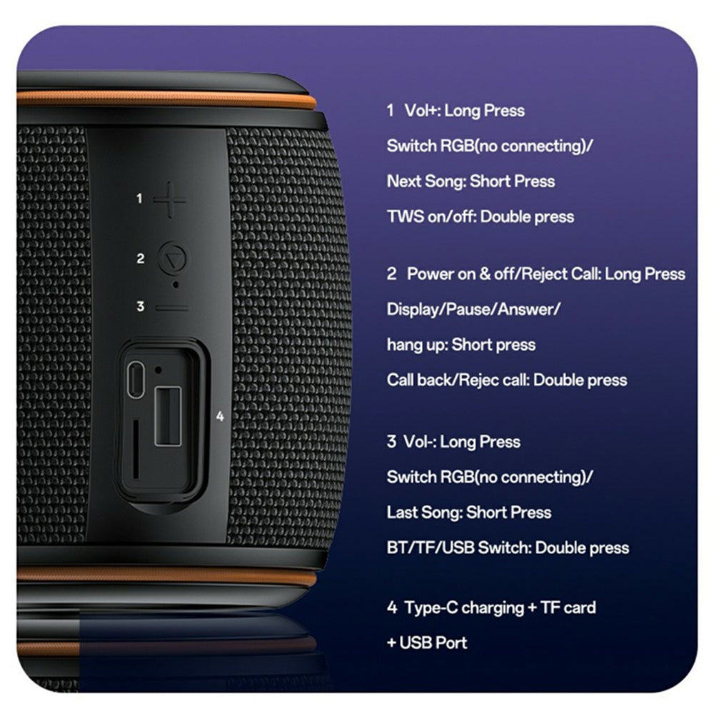 Tragbarer Bluetooth-Lautsprecher Yesido YSW40, 8W, RGB, Schwarz