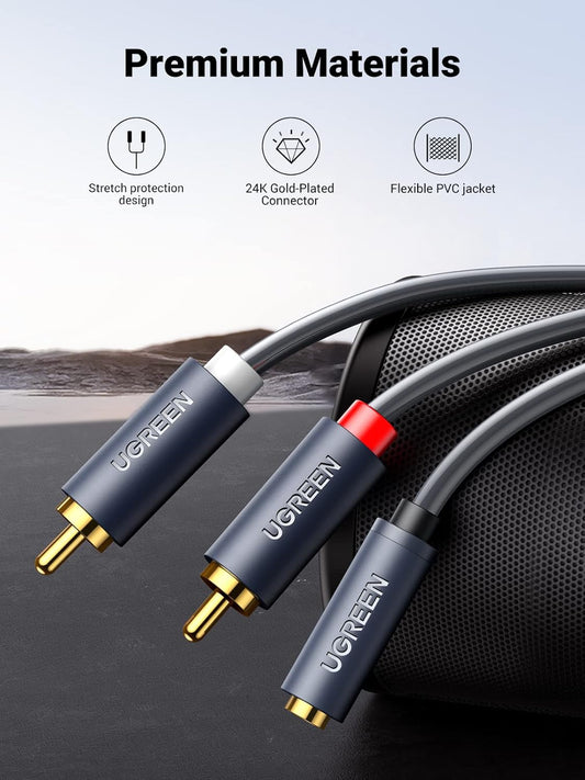 Audiokabel 3,5 mm - 2 x RCA UGREEN AV102, 1 m, grau