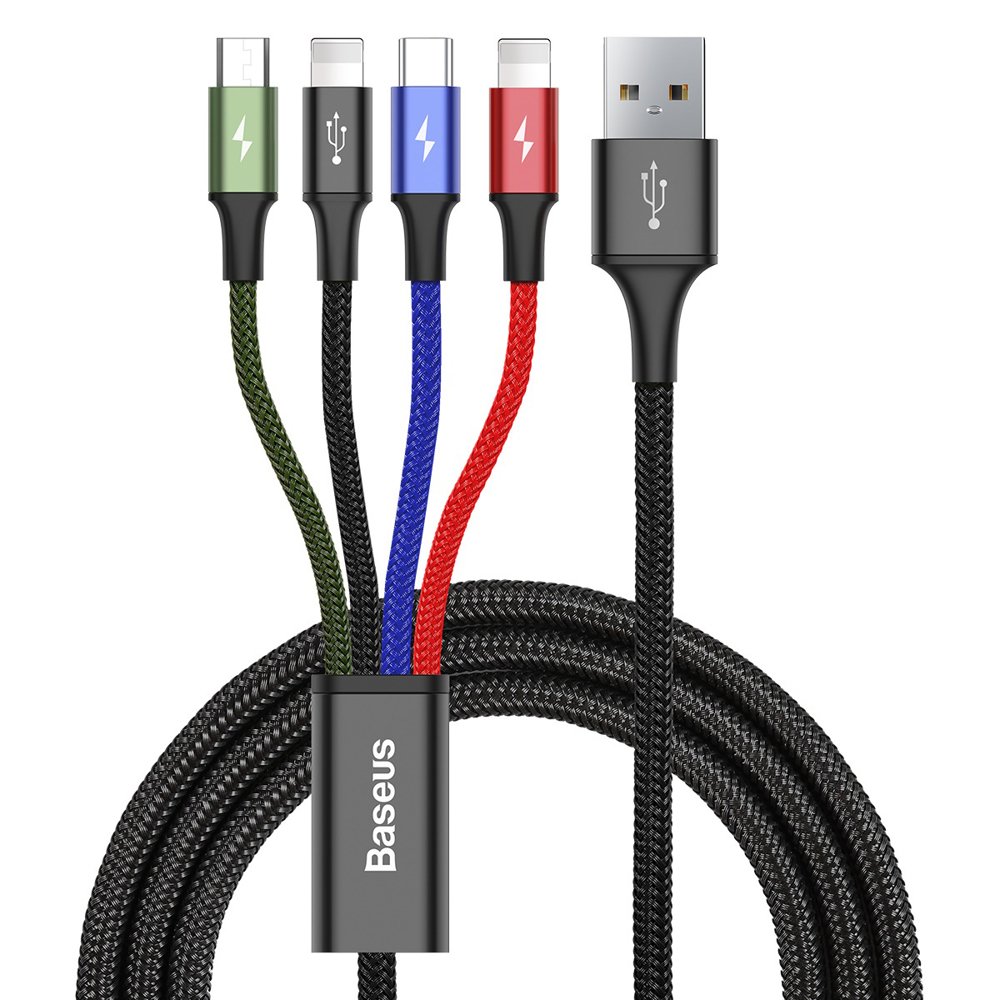 USB-A Ladekabel - 2 x Lightning / microUSB / USB-C Baseus Rapid 4in1, 20W, 1.2m, Schwarz CA1T4-A01