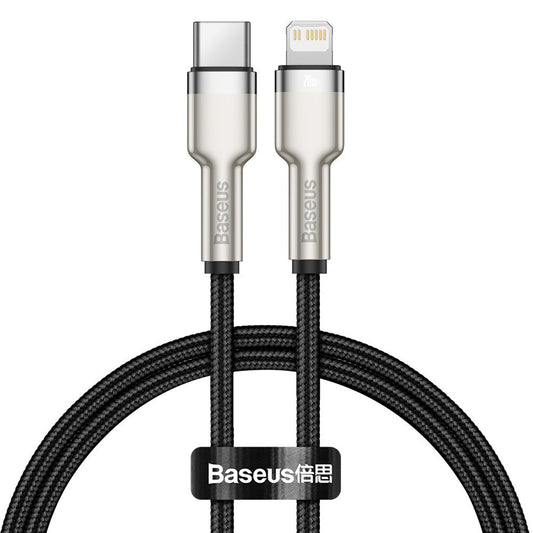 USB-C - Lightning Daten- und Ladekabel Baseus Cafule Metal Series, 20W, 0.25m, Schwarz CATLJK-01