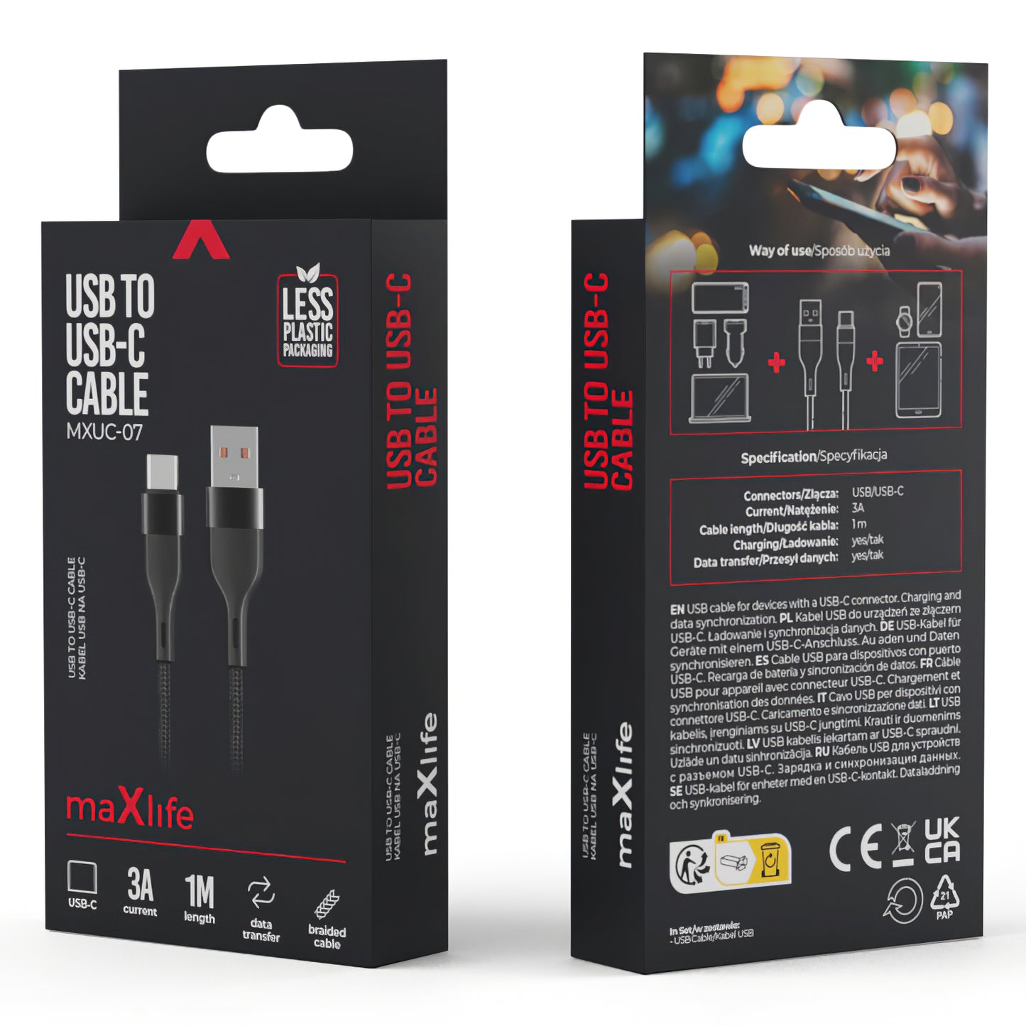 USB-A auf USB-C MaXlife MXUC-07, 20W, 1m, Schwarz