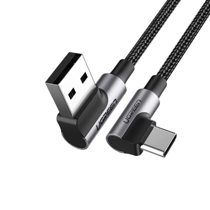 Daten- und Ladekabel USB-A - USB-C UGREEN US176 Angled, 18W, 0.5m, Schwarz