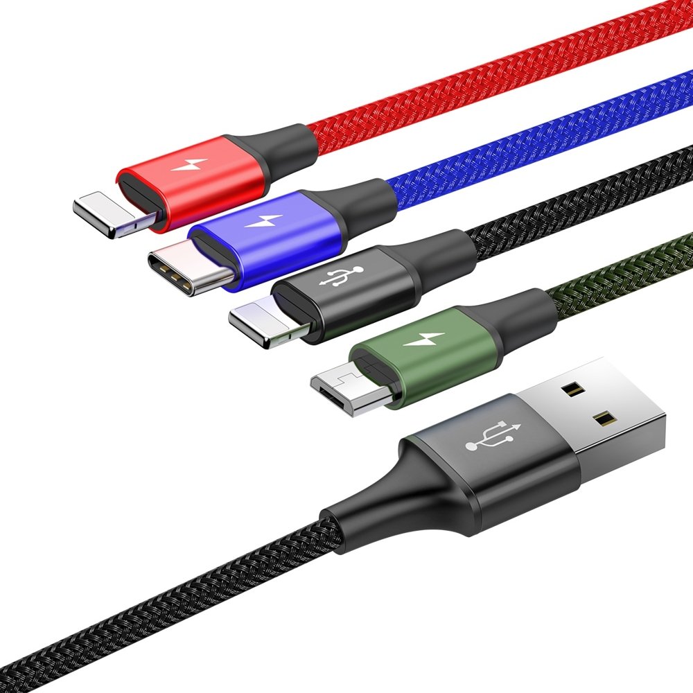 USB-A Ladekabel - 2 x Lightning / microUSB / USB-C Baseus Rapid 4in1, 20W, 1.2m, Schwarz CA1T4-A01