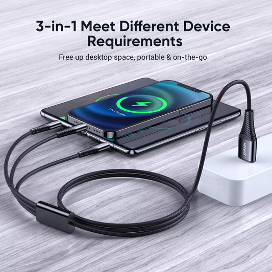 USB-A - Lightning / microUSB / USB-C Ladekabel Joyroom S-1230G4 3in1, 20W, 1.2m, Schwarz