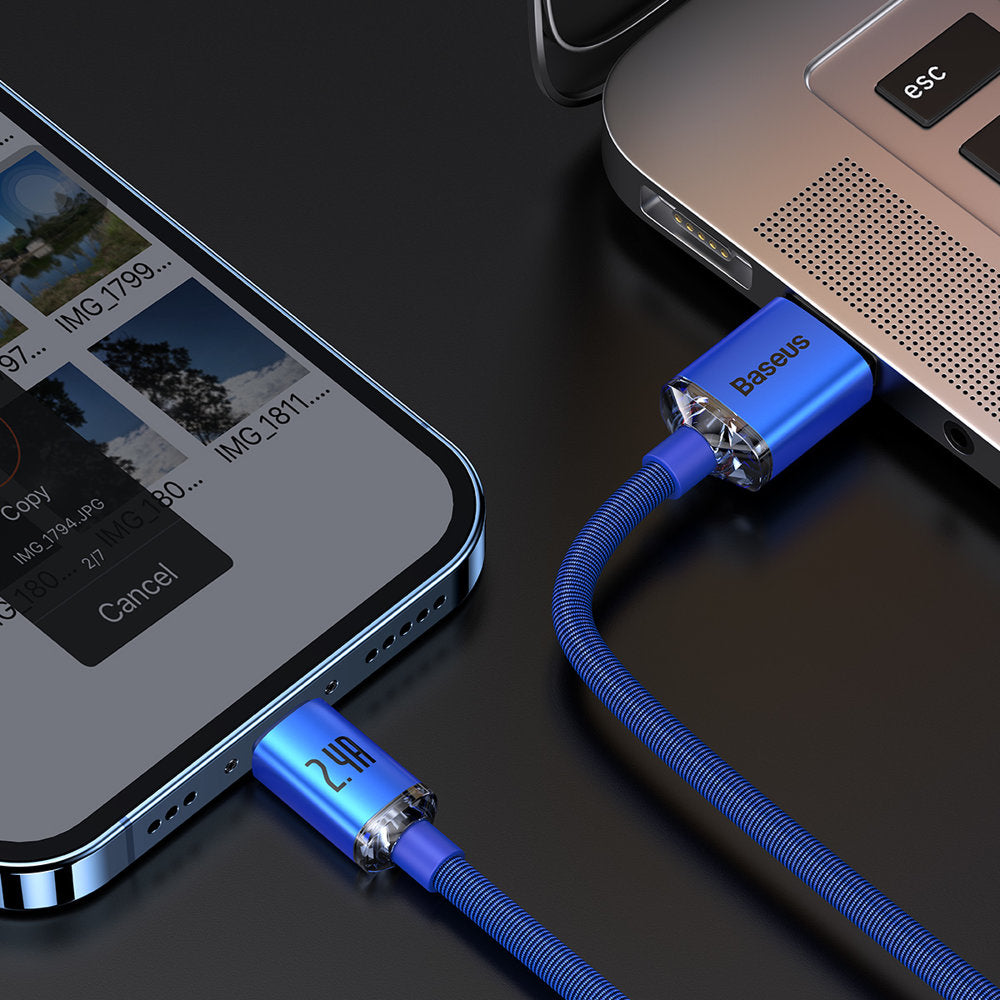 Baseus Crystal Shine USB-A auf Lightning Kabel 18W 1.2m | Blau | Textil