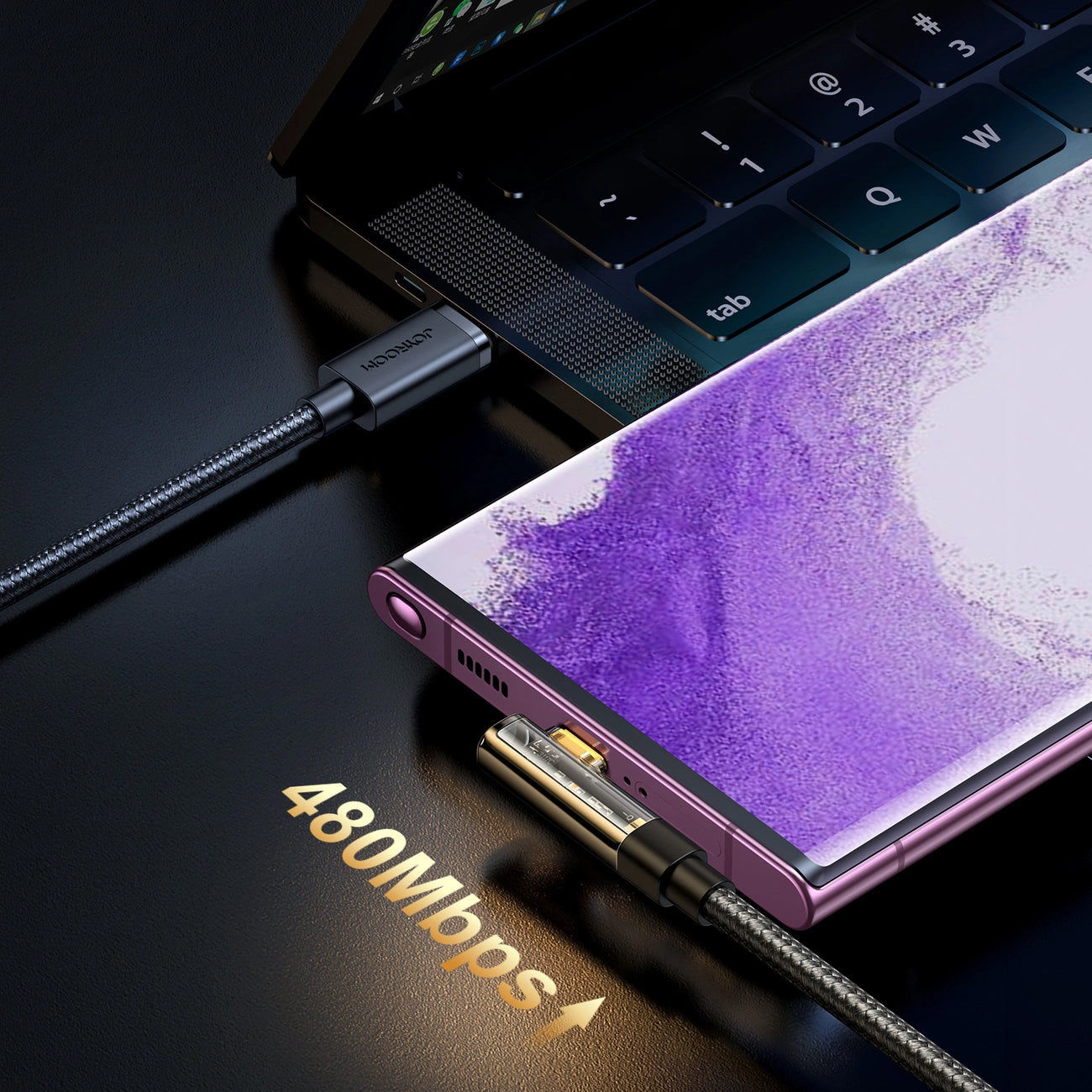 USB-C Daten- und Ladekabel - USB-C Joyroom S-A6 Angled, 100W, 1.2m, Schwarz