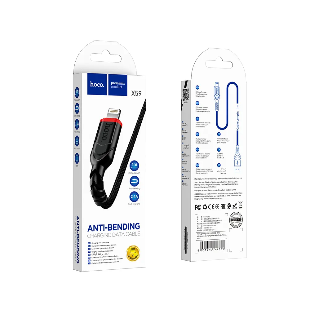 Daten- und Ladekabel USB-A - Lightning HOCO X59 Victory, 18W, 1m, Schwarz