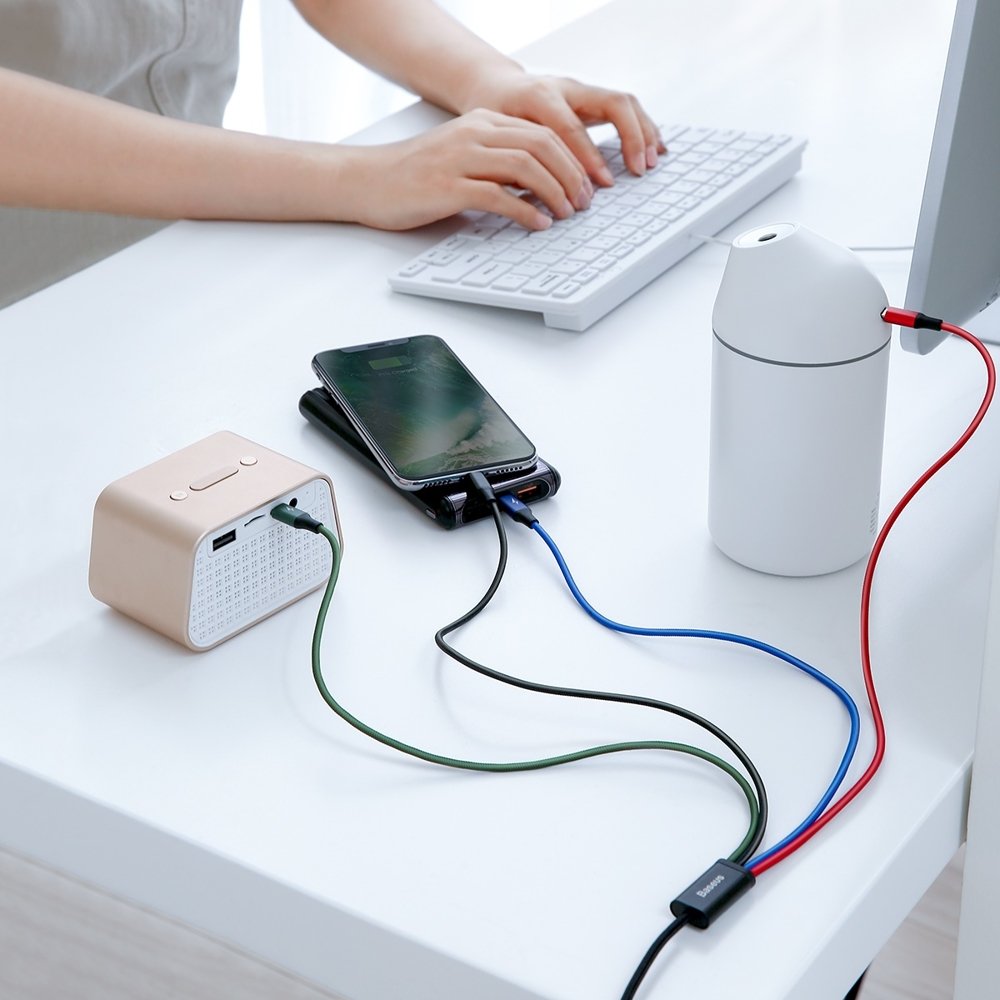 USB-A Ladekabel - 2 x Lightning / microUSB / USB-C Baseus Rapid 4in1, 20W, 1.2m, Schwarz CA1T4-A01