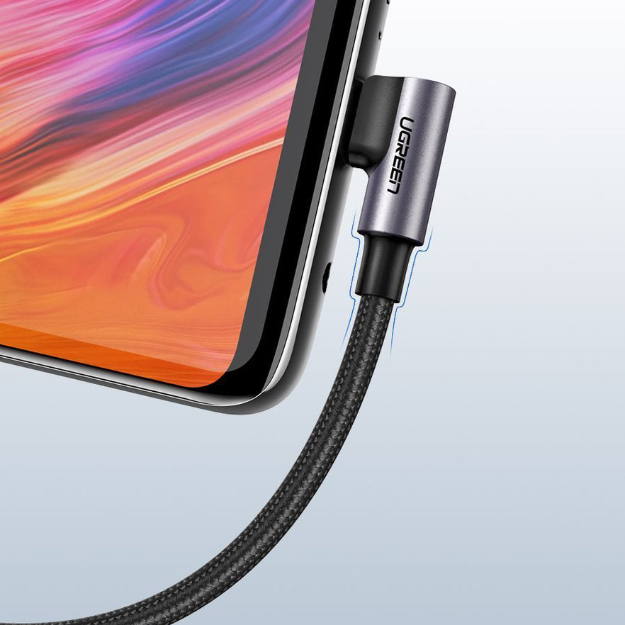 USB-A - USB-C Daten- und Ladekabel UGREEN US284 Angled, 18W, 3m, Grau