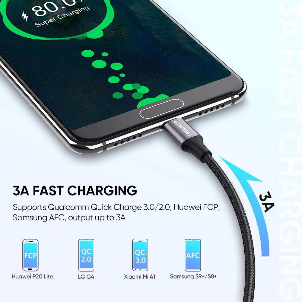 Daten- und Ladekabel USB-A - USB-C UGREEN US288, 18W, 0,5m, Schwarz