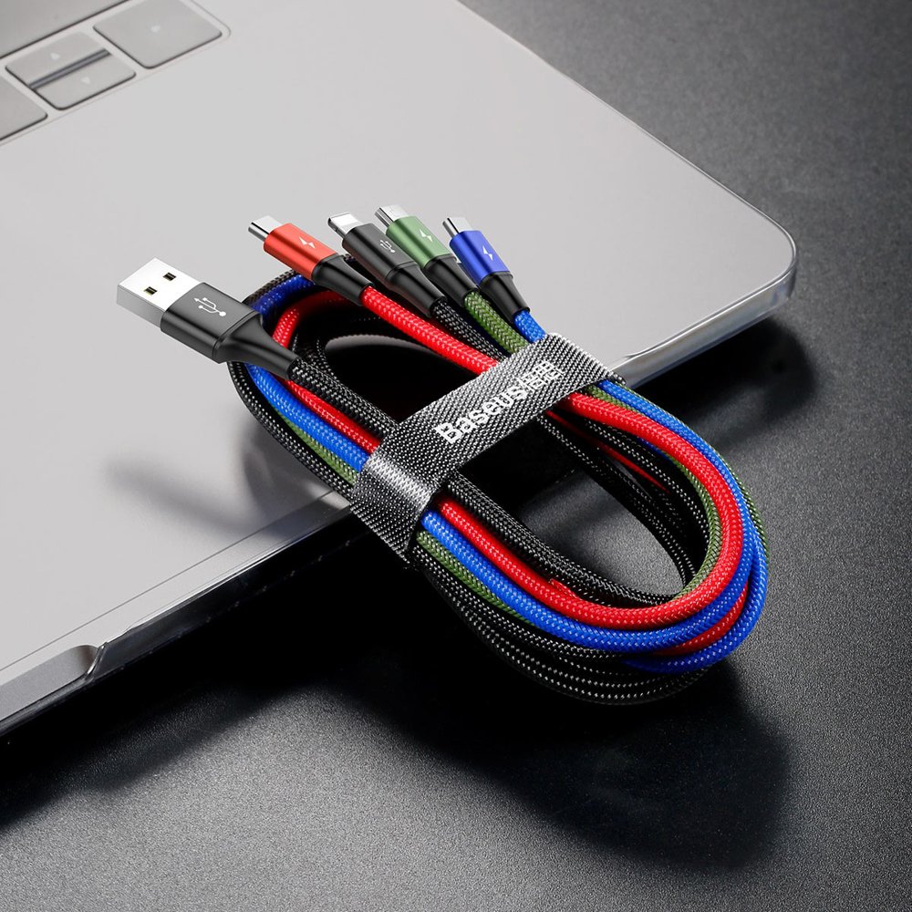 USB-A Ladekabel - 2 x Lightning / microUSB / USB-C Baseus Rapid 4in1, 20W, 1.2m, Schwarz CA1T4-A01