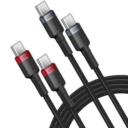 USB-C Daten- und Ladekabel - USB-C Baseus Cafule, 100W, 1m, Rot, Set mit 2 Stück